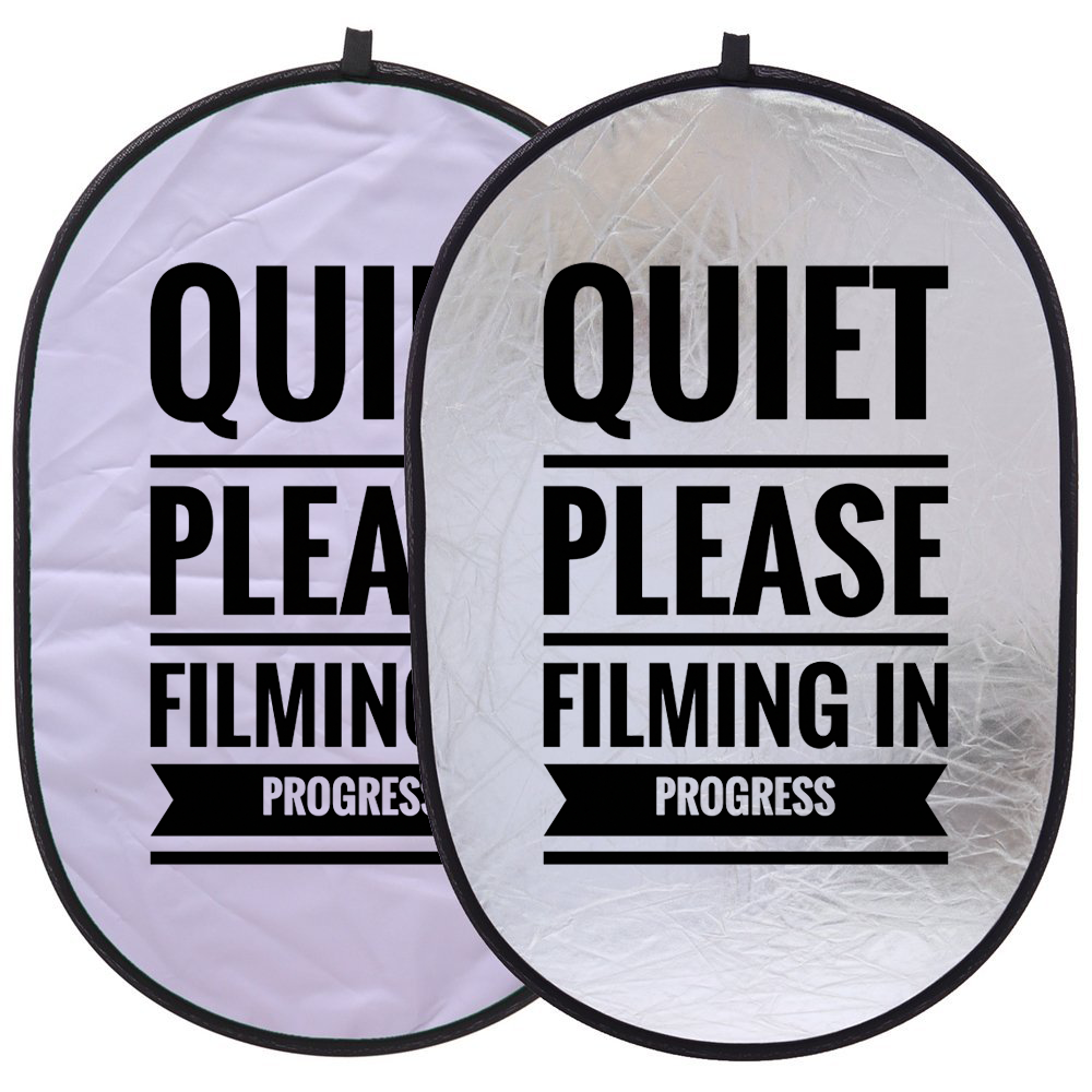 Quiet Please, Filming in Progress double-sided collapsible sign, both sides shown